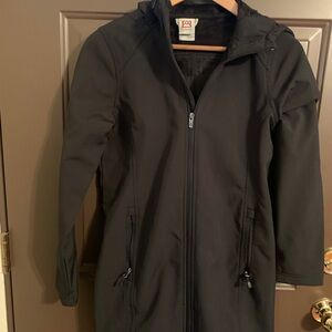 Rain jacket hooded 3/4 length female